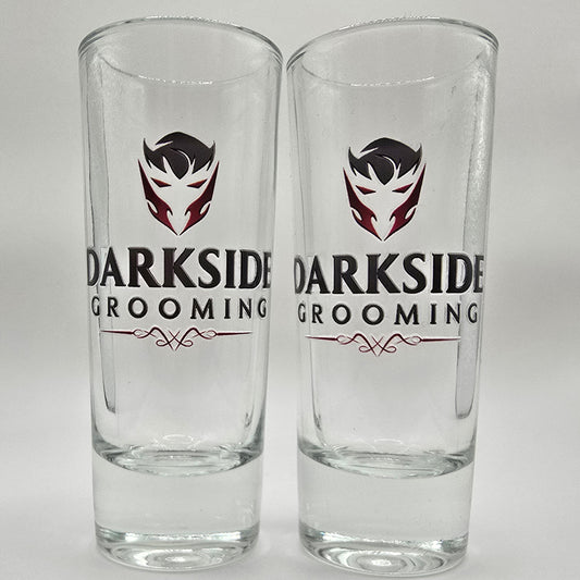 Shot glasses featuring Darkside Grooming logo
